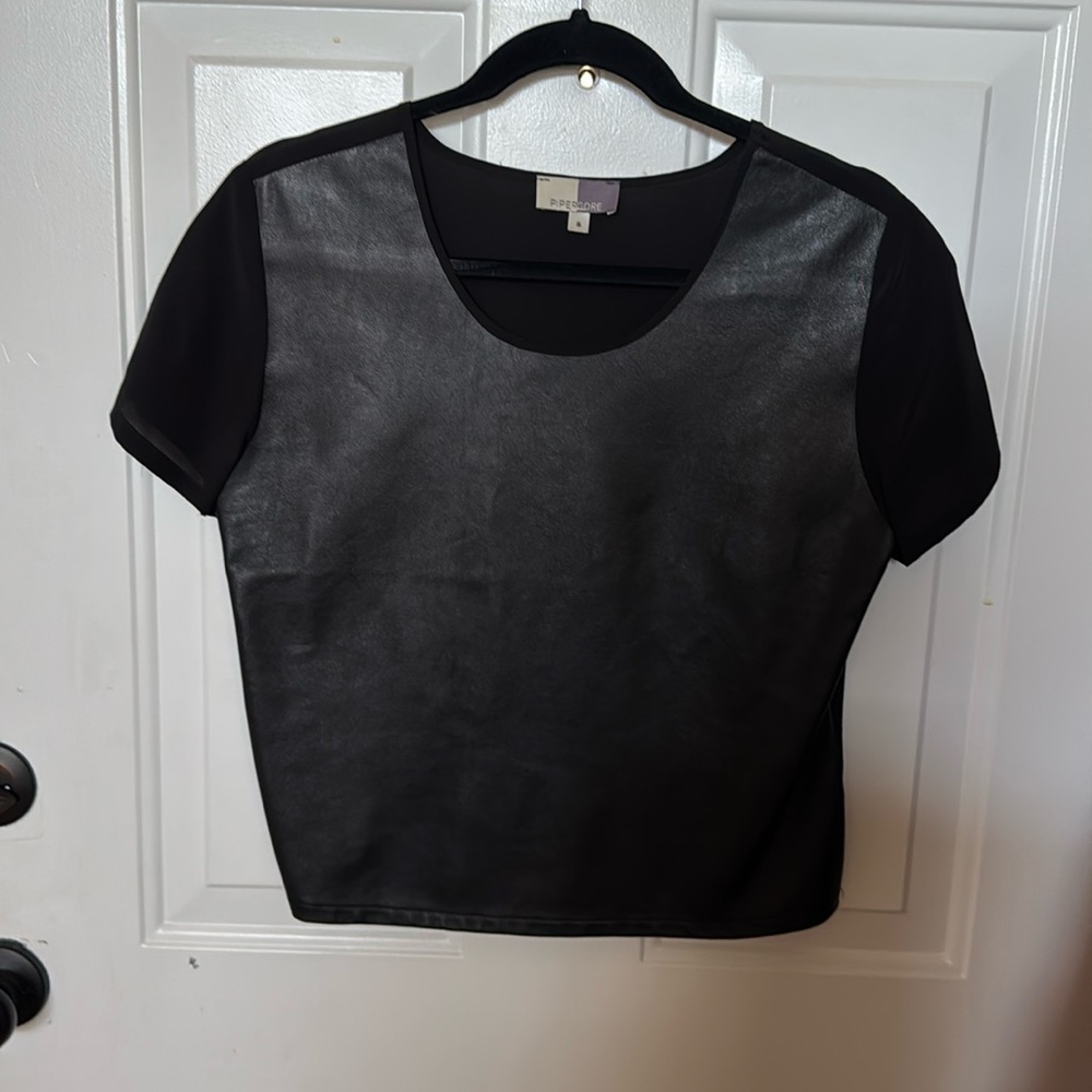 Piper gore Leather and silk t shirt Sz sm